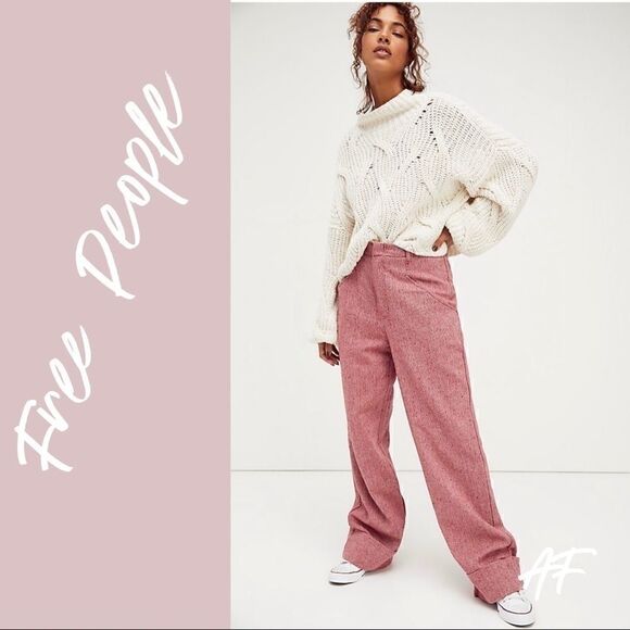 FREE PEOPLE SELINA TWEED TROUSERS PINK ROSE NWT - Picture 6 of 15